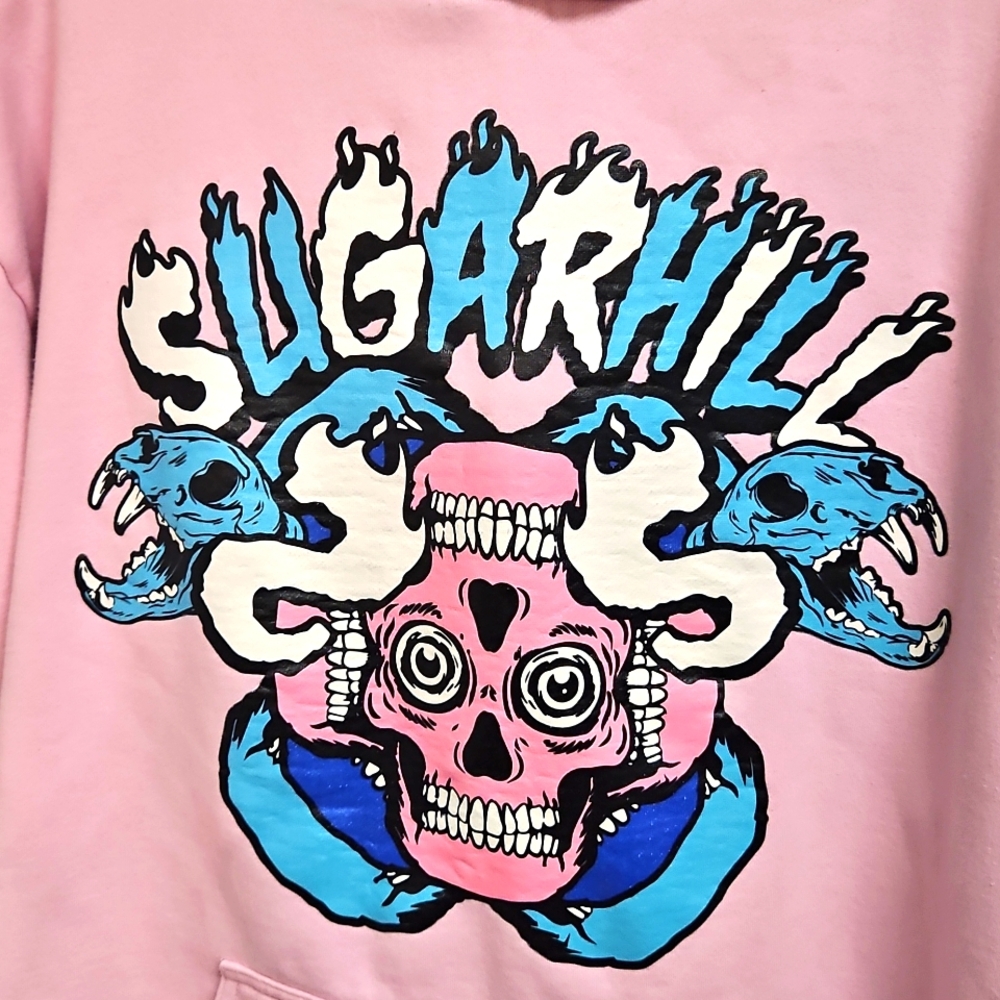 SUGARHILL Hell Cats Pink Graphic Hoodie with Skull Design - Picture 2 of 8